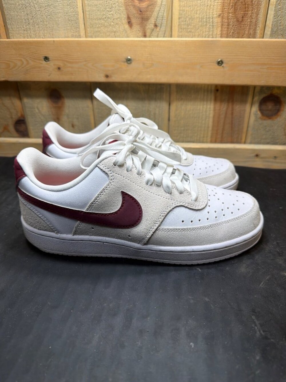 Nike Court Vision FQ7628-100 Womens Size US 7 White Burgundy Casual Sneakers
